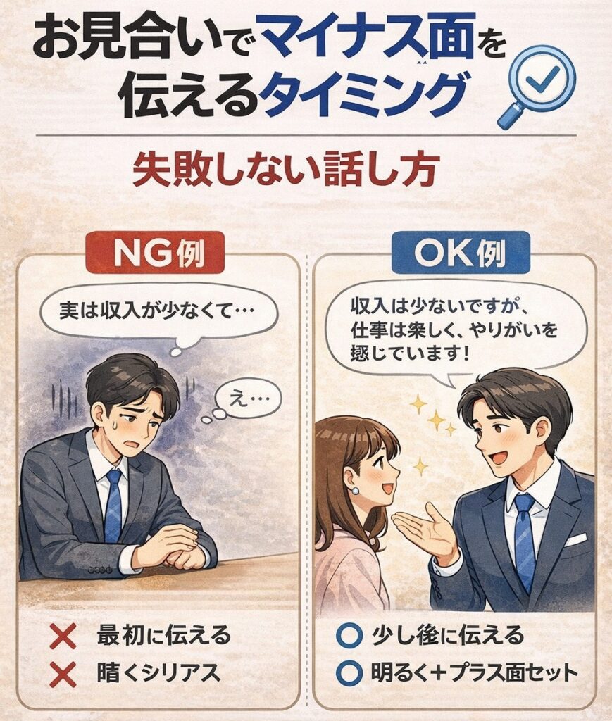 お見合いでマイナス面はいつ伝える？失敗しない伝え方とタイミング