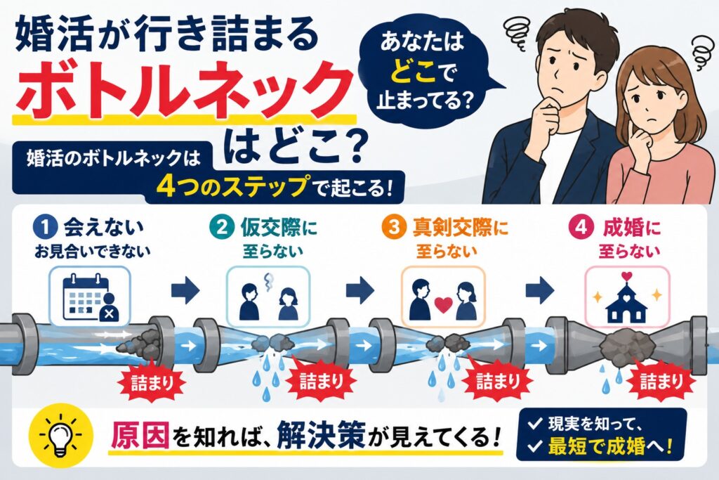 婚活が行き詰まるボトルネックはどこ?