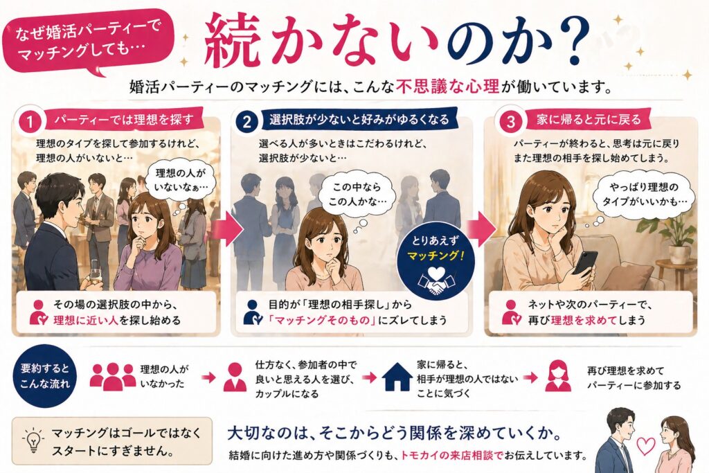 お見合いパーティーでマッチングしても続かない理由